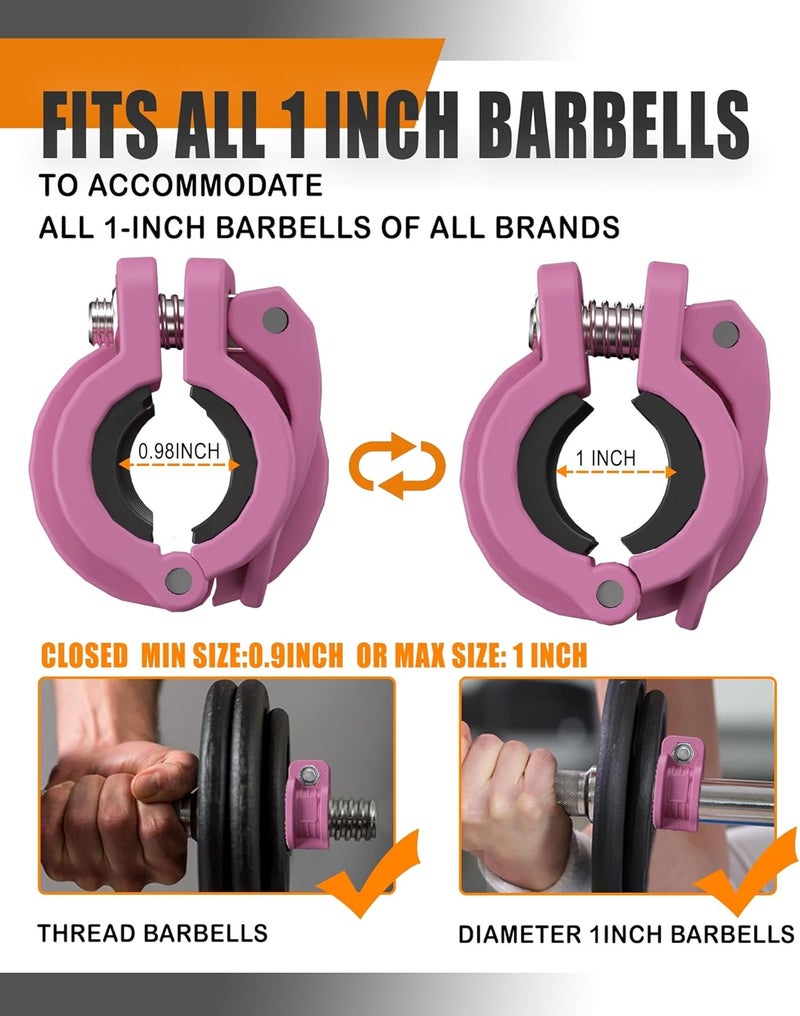 MAXRICH T Barbell Clamp 1 inch Multiple Sizes & Adjustable Weight Clips for Barbell Quick Release Barbell Clips|Barbell Collar Bar Locks for Weight Lifting (PINK) - Image 4